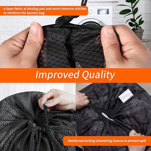 Polecasa Heavy Duty Diamond Mesh Laundry Bag, 24x36", Black - Image 4