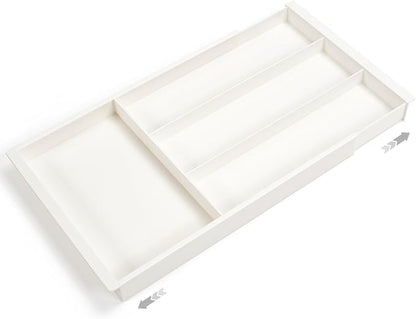Silverware Drawer Organizer Tray, Adjustable Small Utensil Holder for Spoon and Fork, Expandable Flatware Cutlery Tray for Kitchen Drawers (Cream)