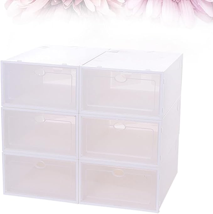 Stackable Shoe Storage Box Set 6pcs Thickened Plastic Shoe Containers White Frame Men’s Organizer for Closet and Travel