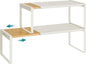SONGMICS HOME Spice Racks, Expandable Cupboard Shelf Orgnizers, Kitchen Counter Shelves, Bamboo and Metal, Space-Saving Shelving, Stackable, Light Bamboo and Cream White UKCS051N01