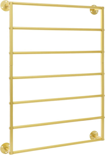 Wall Mounted Display Rack, 7-Tier Wall Mounted Scarf Rack, Gold Towels Storage Rack, Wrapping Paper Ribbon Organizer, Metal Wall Display Rack for Bedroom, Retail Store, Flower Shop