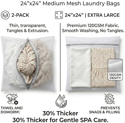 24x24 Medium Mesh Laundry Bags for Delicates, 2-Pack – for Lightweight Dresses, Blouses & Bed Linens – Durable 120GSM Fabric Prevents Snags & Pilling, Reusable Wash Bags - Image 6