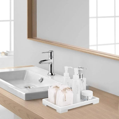 Luxspire Resin Vanity Tray, Bathroom Toilet Tank Storage Tray, 10.03 x 5.9 in Kitchen Sink Trays Decorative Serving Tray, Vanity Countertop Organizer for Makeup Towel Perfume Holder, M, White Marble
