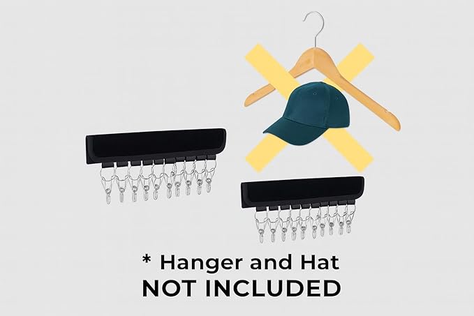 Hat Organizer Holder for Hanger & Room Closet, 4Pack Hat Storage Clips, for Hang Baseball Hats Rack, Ball Caps, Winter Beanie & Accessories, Not Including Hangers & Hats (4PC Black)