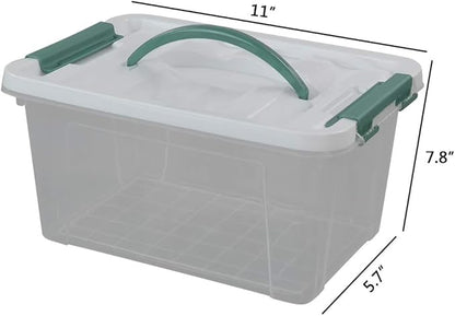 Gloreen 6 Quart Clear Storage Bins with Lid and Green Handle, Multipurpose Stackable Plastic Storage Latches Box/Containers, Set of 2