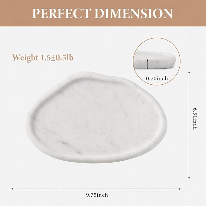 Koville Luxurious Natural Marble Vanity Tray for Home Decor, Cloud Shape Serving Stone Key Tray, 10" x 7" Marble Storage Trays for Bathroom, Stone Plate for Perfume, Candle and Jewelry（Bianco Carrara）