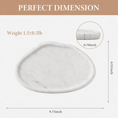 Koville Luxurious Natural Marble Vanity Tray for Home Decor, Cloud Shape Serving Stone Key Tray, 10" x 7" Marble Storage Trays for Bathroom, Stone Plate for Perfume, Candle and Jewelry（Bianco Carrara）