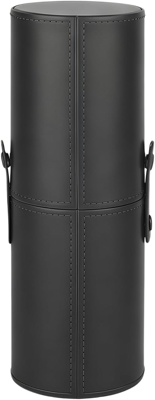 UPSTORE Portable Makeup Brush Case Black PU Leather Cosmetic Makeup Brush Holder Organizer for Short Brushes Cylindrical Design with Snap Closure 9 x 3.1 inch
