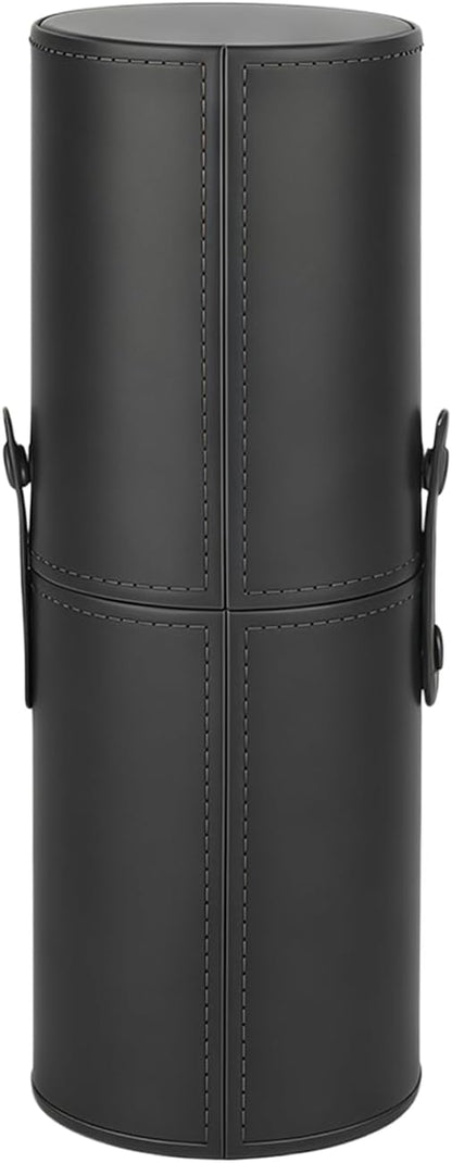 UPSTORE Portable Makeup Brush Case Black PU Leather Cosmetic Makeup Brush Holder Organizer for Short Brushes Cylindrical Design with Snap Closure 9 x 3.1 inch