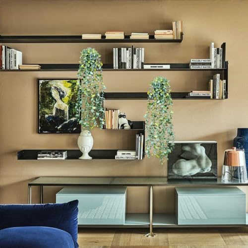 LOYWREE Fake Hanging Eucalyptus Plants Small Potted Long Vine Plants Indoor for Vintage Boho Farmhouse Bathroom Office Desk Wall Shelf Room Aesthetic Decor (Black Pot) - Image 7