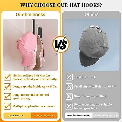 Eiito Baseball Hat Hangers, Hat Organizer for Wall, Hat Holder for Baseball Hats, Hat Storage Stick Scrunchies Holder Organizer, Hat Rack for Wall (Black 2Pack)