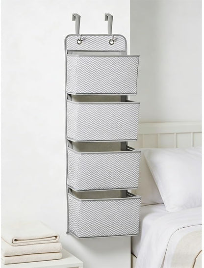 4 Pocket Hanging Door Organizer, Gray White Chevron, Nursery & Closet Storage, Home Essential