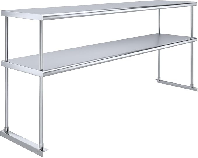 72" x18" NSF Stainless Steel Double Overshelf | 18-Gauge Heavy-Duty | Includes Brackets