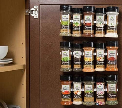 Crazy Chef Spice Clip Grippers For Cabinet Doors - Organizer for Spices - Spice Rack Holds15 Spice Jars - Extemely Strong 3M Adhesive Gripper In White For Pantry 15 Ct