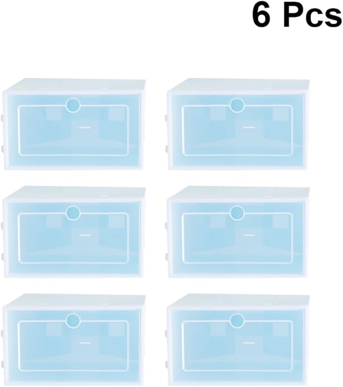 PRETYZOOM 6Pcs Large Blue Plastic Shoes Storage Boxes Stackable Shoe Containers Thickened Organizers for Closet and Home Storage