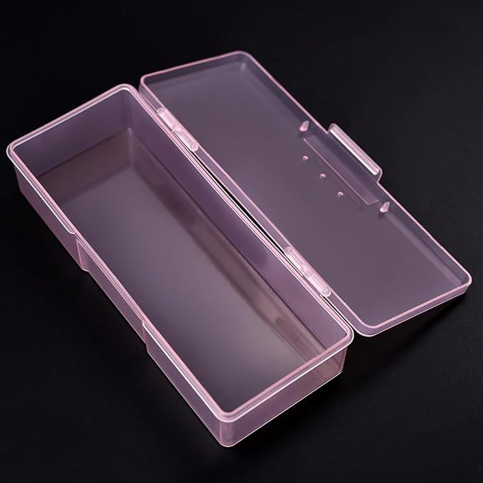 Transparent Box Storage Case for Nail Art Equipment Manicure Tool Organzing Pedicure Tool Empty Plastic Box (Pink)