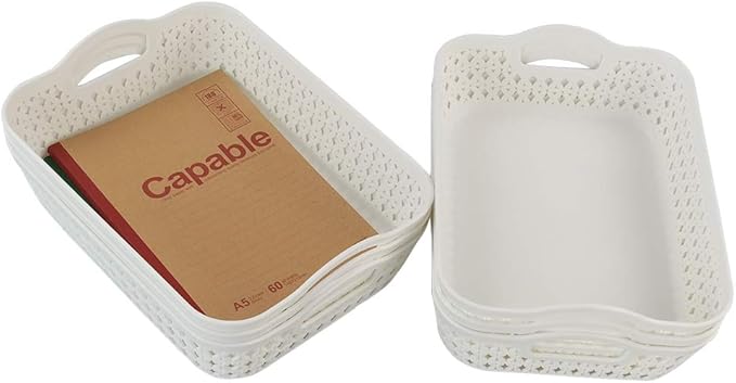 6-Pack Small Plastic Storage Tray Basket Organizing Basket, White