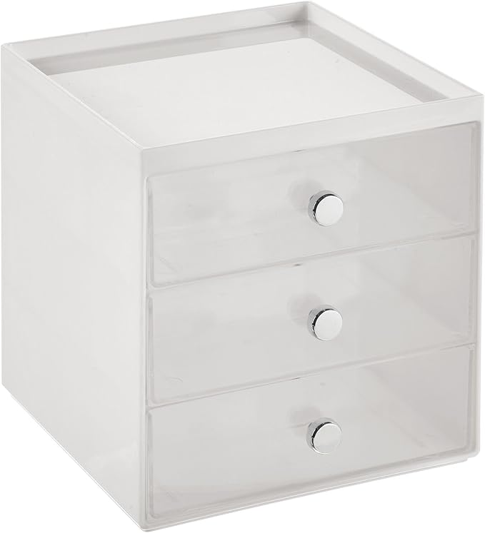 mDesign Plastic 3 Drawer Organizer for Makeup Storage - Large Stackable Makeup Organization and Storage Cube with Drawers for Bathroom, Vanity, Desk - Makeup Storage Drawers - Light Gray/Clear
