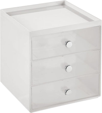 mDesign Plastic 3 Drawer Organizer for Makeup Storage - Large Stackable Makeup Organization and Storage Cube with Drawers for Bathroom, Vanity, Desk - Makeup Storage Drawers - Light Gray/Clear