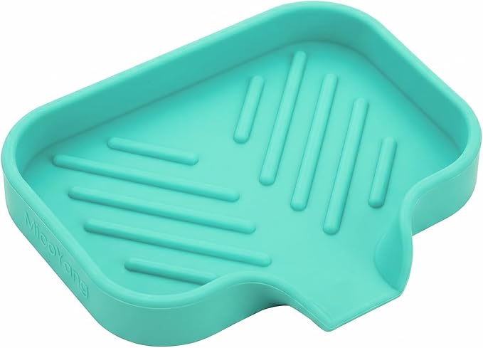 MicoYang Silicone Bathroom Soap Dishes with Drain Spout-Bathroom and Kitchen Sink Organizer,Sponge Holder,Dish Soap Tray,Perfect for Dispenser,Scrubber,Bottle,Cup on Sink or Counter-Mint 4.9"×3.2"