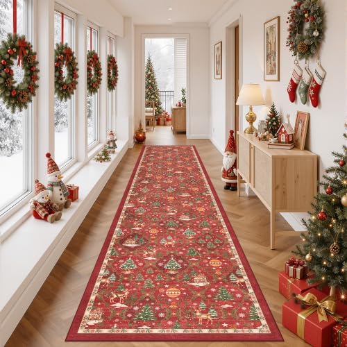 Madane Christmas Runner Rugs for Hallway 2x10, Red Washable Kitchen Rug - Image 4