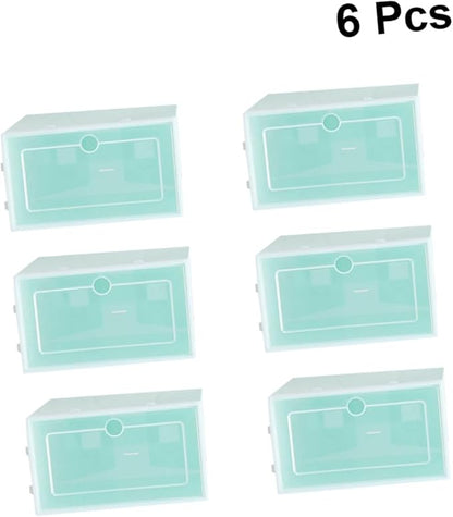 Toyvian 6PCS 6pcs Transparent Stackable Shoe Storage Boxes Thickened Plastic Shoe Containers with Front Door for Sneakers for Closet and Living Space Green Small