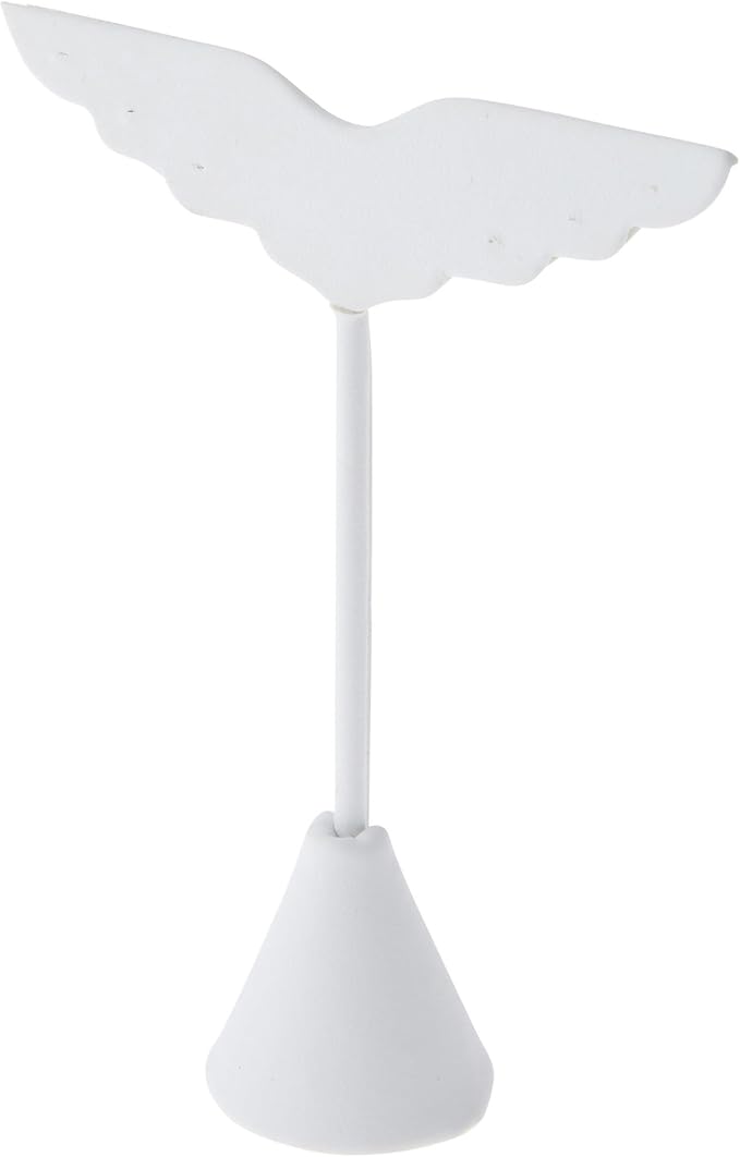 Plymor White Faux Leather Wing Shaped, Three Pair Earring Display Stand, 3" W x 1.25" D x 4.75" H