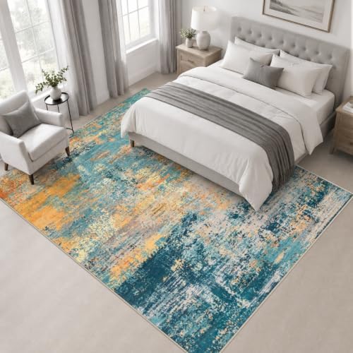 Area Rug Living Room: 5x5 Modern Washable Soft Carpet Rosy Haze - Image 3