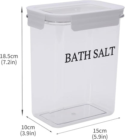 61 oz Bath Salt Jar, Plastic Bath Salt Container with Scoop, Airtight Storage with Locking Lids, Stackable Clear Canister for Epsom Salt, Bathtub Accessories