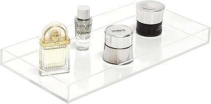 ROYALITA Acrylic Tray Bathroom Tray for Countertop, Guest Towel Holder Tray for Napkin Perfume Jewelry Makeup, Vanity Trays for Soap Dispenser, Aromatherapy, Cup & Candle, Clear