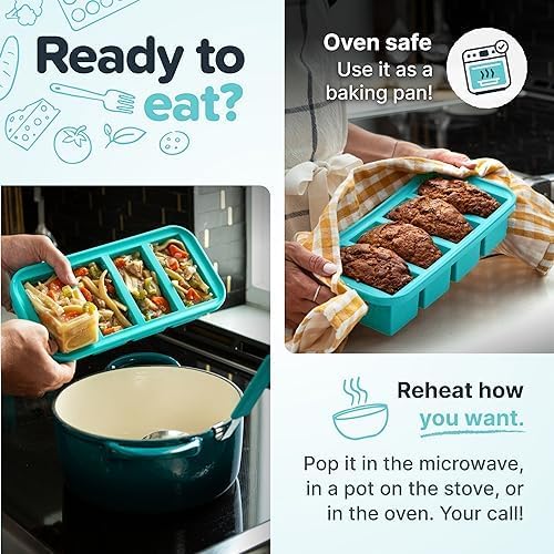 Souper Cubes 2 Cup Silicone Freezer Molds with Lids – Soup Cubes for Freezing Lasagna, Leftovers, Soups, Sauces, Casseroles, Meal Prep Meals and More – Aqua 2-Pack