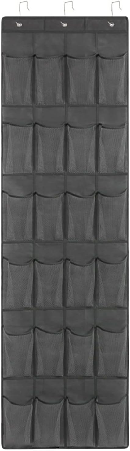 Storage Bag 24/28 Grid Shoes Organizer Over the Door Hanging Shoe Rack Wall-mounted Storage Holder for Bedroom Closets Door Hanger, 48x163cm, Grey