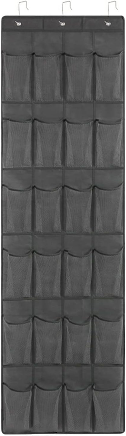 Storage Bag 24/28 Grid Shoes Organizer Over the Door Hanging Shoe Rack Wall-mounted Storage Holder for Bedroom Closets Door Hanger, 48x163cm, Grey