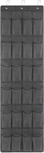 Storage Bag 24/28 Grid Shoes Organizer Over the Door Hanging Shoe Rack Wall-mounted Storage Holder for Bedroom Closets Door Hanger, 48x163cm, Grey