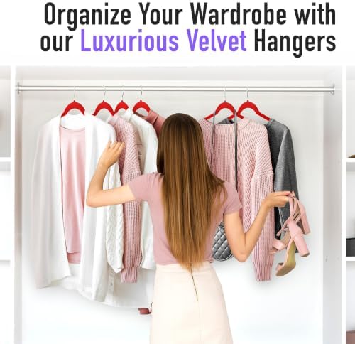 Sishynio Velvet Hangers 30 Pack, Non-Slip Slim Felt Clothes Hangers Red - Image 7