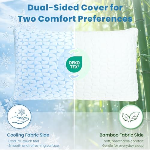 QUTOOL Firm Pillow Shredded Memory Foam, Cooling Pillow for Hot Sleeper, Adjustable Bed Pillow for Side Back Stomach Sleepers, Washable Cover, CertiPUR-US Certified, King Size - Image 4