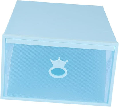 Transparent Thickened Plastic Shoe Box with Drawer-style Design Stackable Transparent Window Organizer for Men and Women Blue Frame Storage Container for Sneakers and Boots