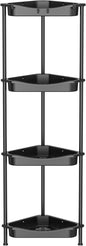 HuggieGems 4 Tier Floor Standing Corner Shower Caddy Organizer Shelf with Hooks, Bathroom Shelves Stand Rack, Jet Black
