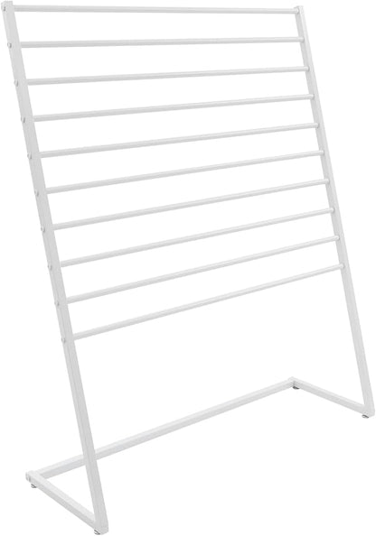 10 Tier Scarf Display Stand, 47.24In Metal Scarf Holder Organizer, Freestanding Scarf Rack for Commercial Clothing Retail Store Towel Rack Ties Belt Pants Hanging Rack (White)