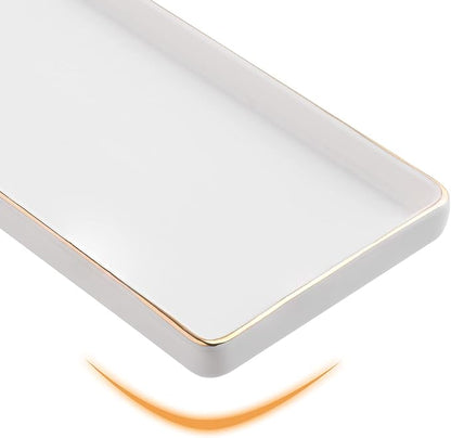 Gurygo 8" Bathroom Tray, Ceramic Vanity Trays for Bathroom, Small Ceramic Trays, Kitchen Soap Tray for Kitchen Counter (White with Gold-Edged, 8",Set/1)