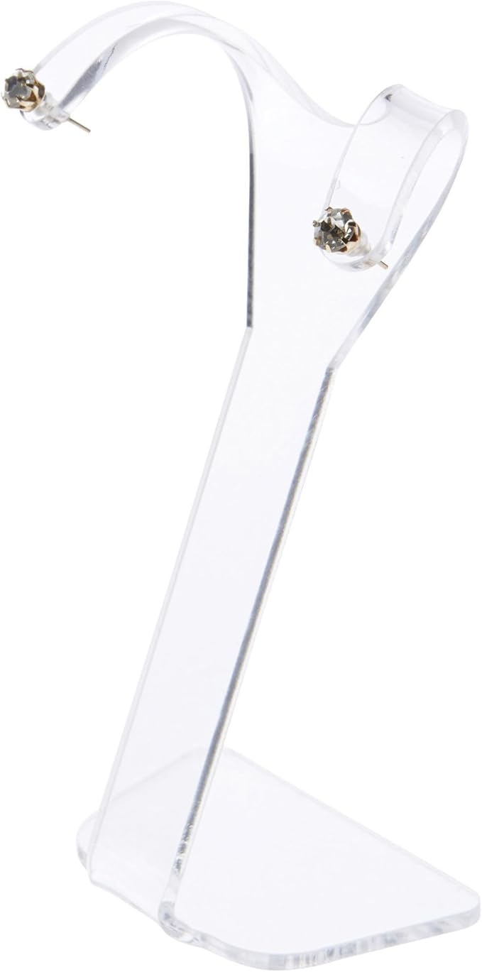 Plymor Clear Acrylic Divided Pair Hanging Earring Display Stand, 3.125" W x 1.75" D x 4.75" H (2 Pack)