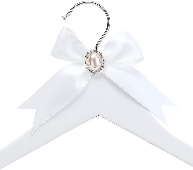 White Solid Wood Bridal Dress Hanger with Bridal Wire Lettering for Bridal Wedding Party Gift (White Hanger with Rose Gold Thread)