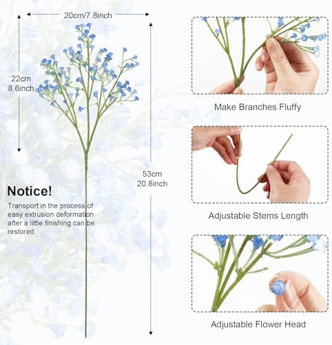 N&T NIETING 10Pcs Babys Breath Artificial Flowers Bulk Faux Flowers, Blue - Image 3