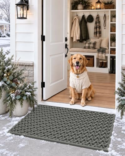 DEXI Front Door Mat Outside Entrance Rubber Floor Doormat, 24x36 Grey - Image 3