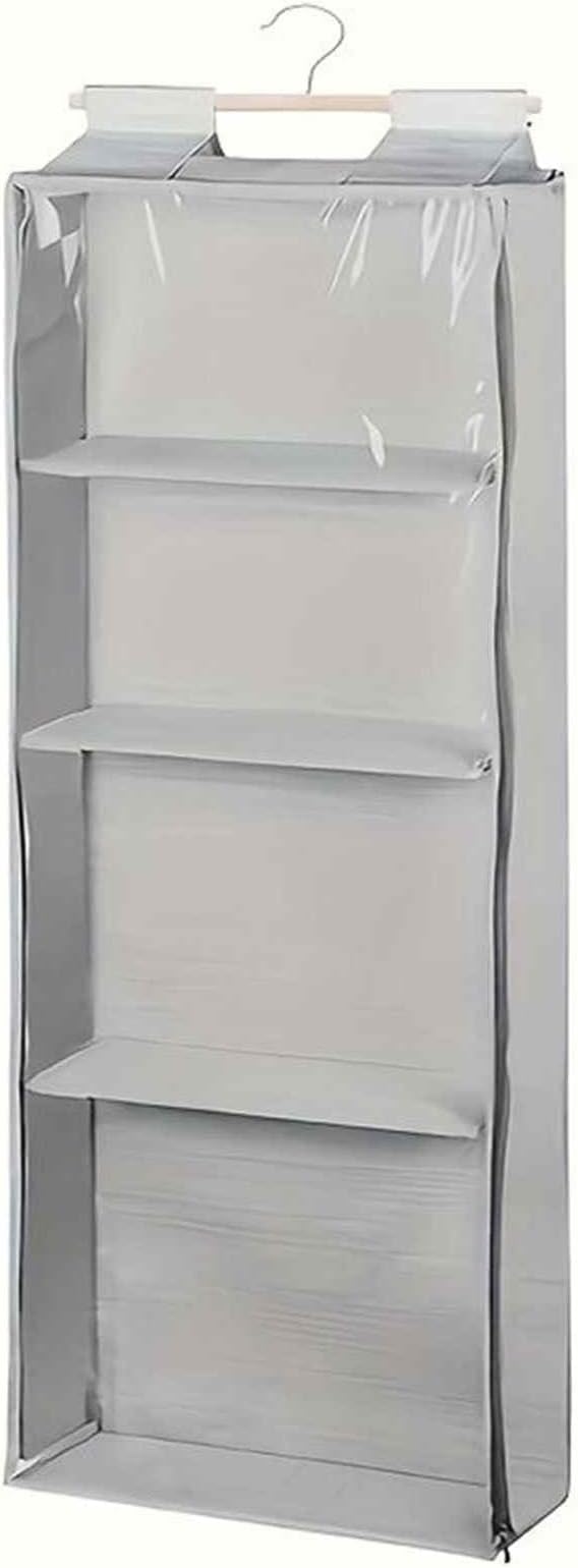 Clear Hanging Stuffed Animal Storage, Over The Door Organizer with 4 Large Pockets for Toys Shoes (Grey)
