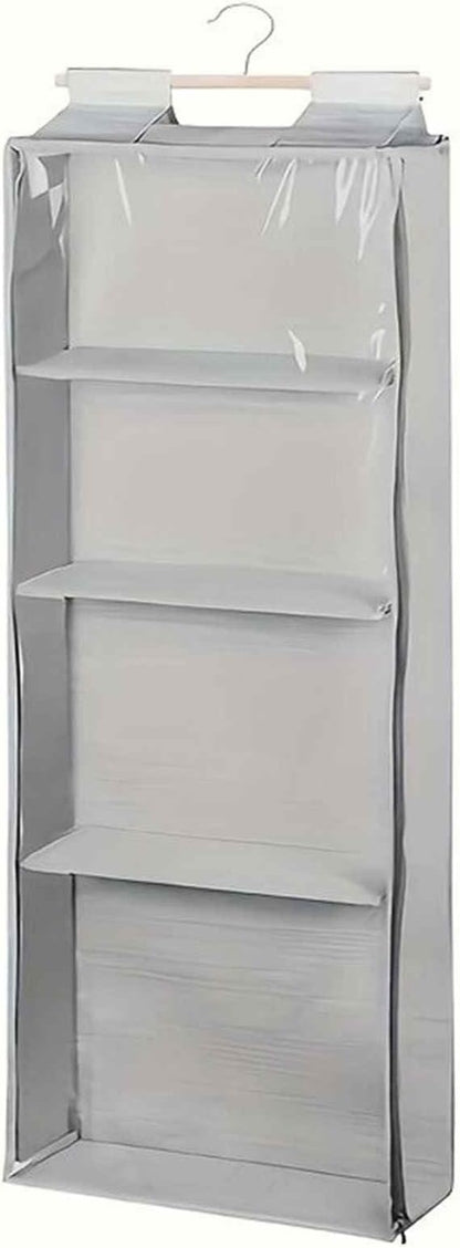 Clear Hanging Stuffed Animal Storage, Over The Door Organizer with 4 Large Pockets for Toys Shoes (Grey)