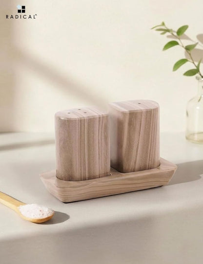 Radicaln Marble Salt & Pepper Shakers Set 2.5" Natural Brown Modern Kitchen Essentials for Cooking and Dining, Stone Spice Holder & Saleros for Black Pepper, Pink Salt