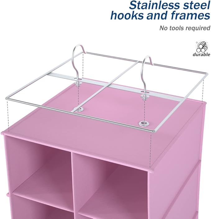 Libeder Hanging Shoe Organizer for Closet, Hanging Closet Organizers 20 Section Shoe Shelves, Space Saving Shoe Holder & Storage, Pink, 12''W×12''Dx 50''H