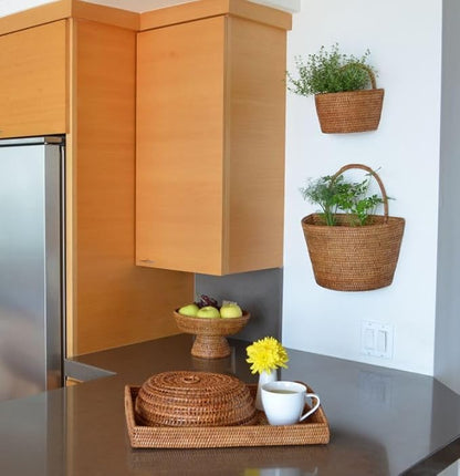 KOUBOO La Jolla Rattan Wall Storage Basket with Handle, Hanging Basket, Storage Bin for Flowers Plants, Home, Office Organizer, Large, Honey Brown