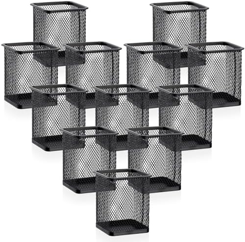 Segarty Pen Cup Holder, 12 Pack Square Black Pen Holder for Desk, Metal Mesh Pencil Cups Bulk for Office Supplies, School Classroom, Desktop Accessories, Makeup Brush by Segarty
